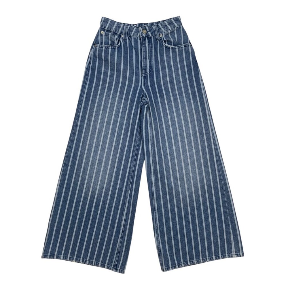 Free People Blue & White Striped Wide Leg Jeans - Picture 12 of 12